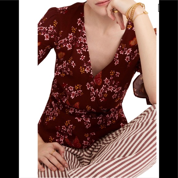 Madewell tie-sleeve wrap top Butterfly sanctuary - Picture 2 of 8